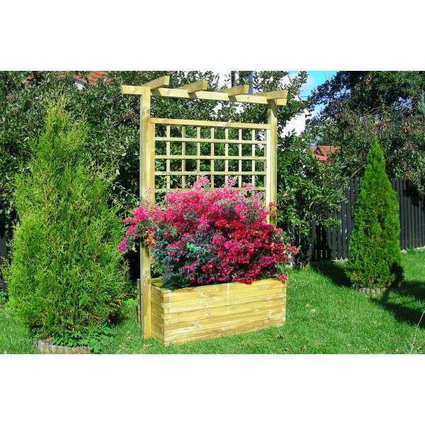 Blumenkübel mit Rankgitter und Pergola holzundgarten.de
